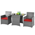 thumbnail image 1 of Patiojoy Ensemble de Meubles en Rotin pour Patio 3 Pcs Ensemble de Table et Chaises en Osier d'Extérieur avec Coussins Rouge, 1 of 6
