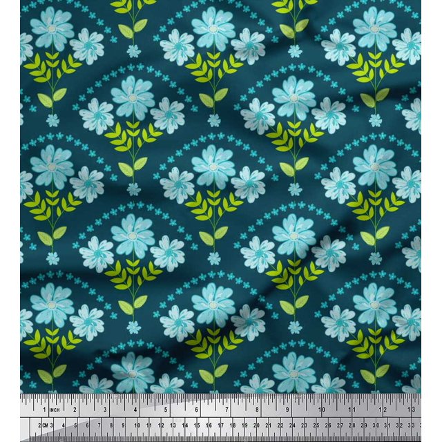 Soimoi Georgette Viscose Fabric Leaves,Floral & Scale Geometric Fabric Prints By Yard 42 Inch Wide