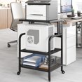 thumbnail image 1 of Printer Stand with Power Outlet, Large Printer Table with Adjustable Storage Shelf, 3 Tier Office Rolling Printer Stand with Wheels for Home Office, Fax Machines, Scanners, Rustic Black, 1 of 9