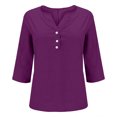 thumbnail image 3 of Babysbule Manches 3/4 pour Haut d'Été pour Femmes Col Rond T-Shirt Ample Mode Tunique à Boutons 2025, 3 of 8