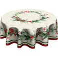 thumbnail image 4 of Christmas Holly Round Tablecloth Winter Snowflake Wrinkle Resistant Table Cloth Xmas Red Bird Decor Table Cover for Winter Holiday Home Kitchen Picnic Party 60 Inch, 4 of 5