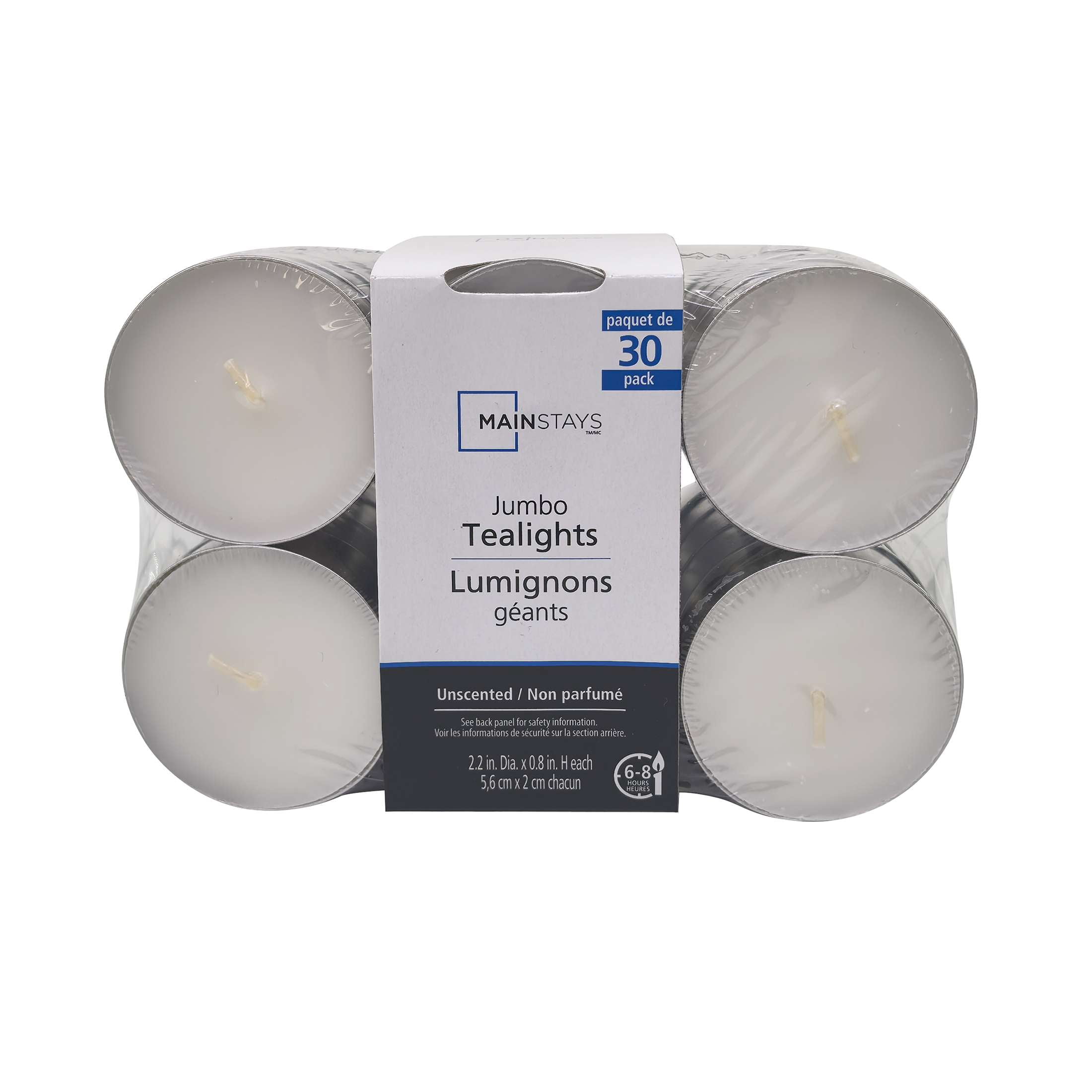 Lumignons géants blancs non parfumés Mainstays, paquet de 30