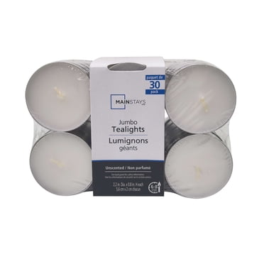 Mainstays Unscented White Jumbo Tealights, 30-Pack