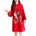 thumbnail image 1 of Esquirla Robe Qipao Chinoise Longueur Genou Robe Coupe Ample Col Mandarin Décontractée Femme TG Rouge, 1 of 8