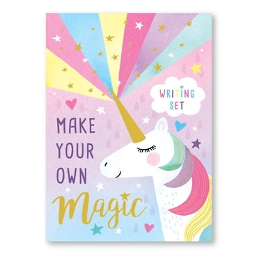 Jewelkeeper Arc-en-Ciel Unicorn Trousse d'Écriture au Design avec Feuille d'Or, Ensemble de Lettres en Papier pour Filles, Autocollants, Sceaux d'Enveloppe