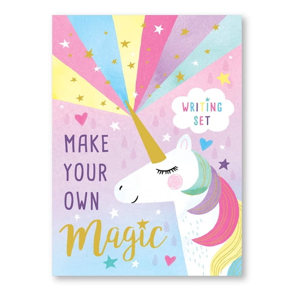 Jewelkeeper Arc-en-Ciel Unicorn Trousse d'Écriture au Design avec Feuille d'Or, Ensemble de Lettres en Papier pour Filles, Autocollants, Sceaux d'Enveloppe