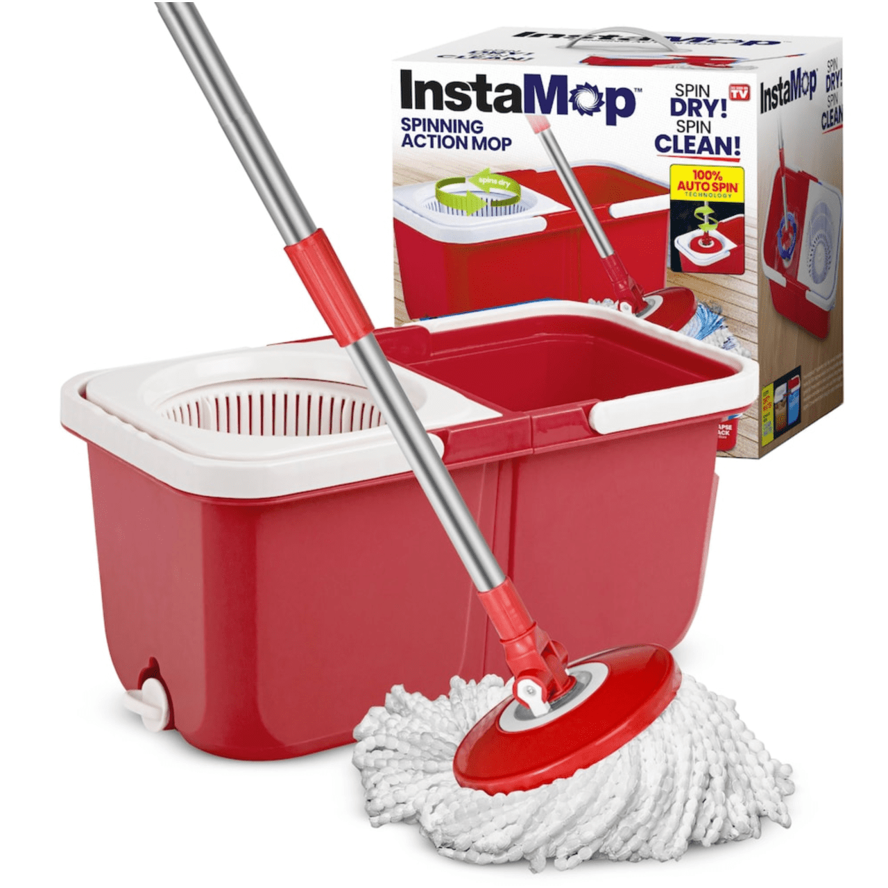 As Seen On Tv InstaMop Spin Mop and Bucklet with Wringer Microfiber Mop Head