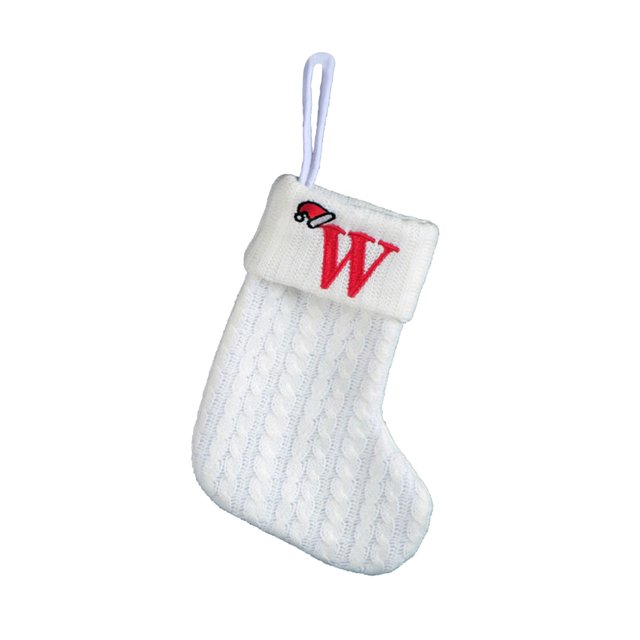 Decorative Knitted Christmas Socks Bag for Kids with Embroidery Letters Candy Themed Holiday Stocking