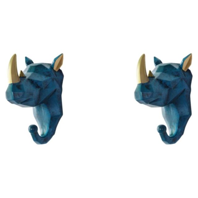 Maytalsory Animal Head Key Hook Sturdy And Durable Construction Adding Touch Of Whimsy Retro blue (rhino) 2Set