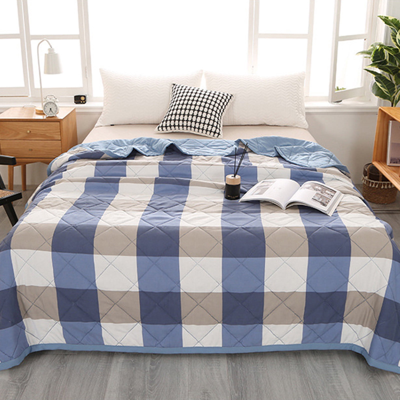 Meitianfacai Naked Sleeping Skin-friendly Washed Cotton Refrigerated Comforter Summer Thin Comforter, Blue