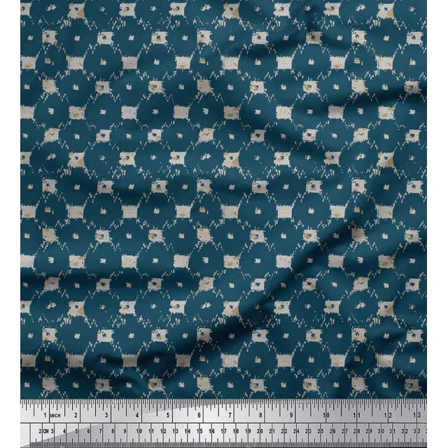 Soimoi Crepe Silk Fabric Check & Geometric Fabric Prints by Yard 42 Inch Wide