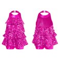 thumbnail image 1 of TiaoBug Girls Sleeveless Shiny Sequins Halter Tassel Mini Dress Latin Jazz Salsa Samba Rumba Unitard Dress Rose 10, 1 of 6