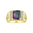 thumbnail image 1 of RYLOS Men's Rings 14K Yellow Gold Designer Style 10X8MM Emerald Cut Shape Gemstone & Diamonds Alexandrite June Birthstone Rings For Men Size 8, 1 of 6