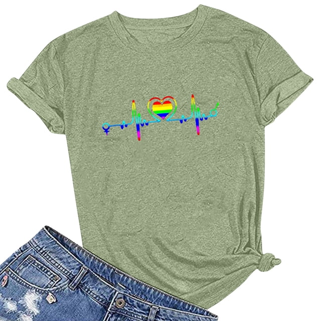 RKSTN T-Shirts Fierté Femmes T-Shirts Graphiques Arcs-en-Ciel T-Shirts LGBT T-Shirts Décontractés Col Rond Manches Courtes Hauts
