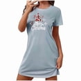 thumbnail image 3 of Sakmal Mignons Moomoos pour Femmes Sommeil Nuageux Noël Grande Taille Robe de Maison Bleue Manches Courtes Imprimé Joyeux Noël Courte Col Rond Chemises de Nuit P-2TG, 3 of 4