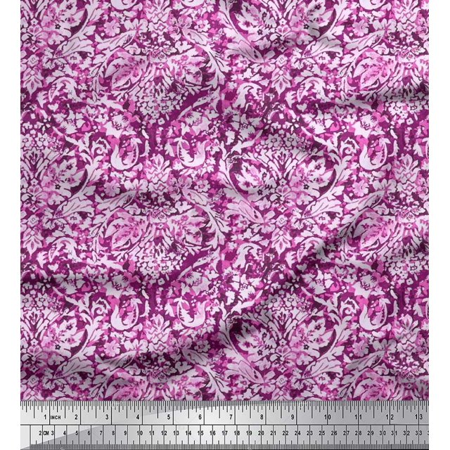 Soimoi Rayon Crepe Fabric Leaves & Floral Batik Printed Fabric 1 Yard 46 Inch Wide