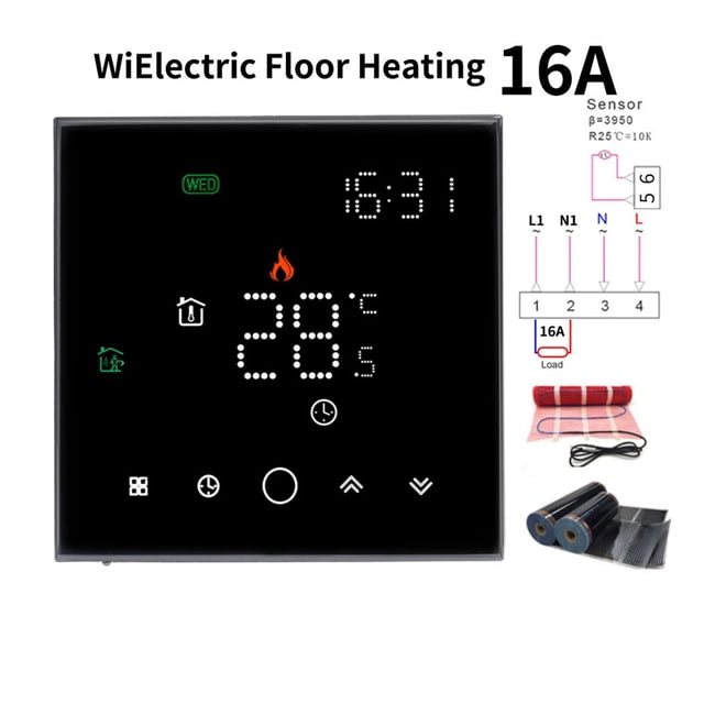 Smart Wifi Underfloor Room Thermostat Water Gas Boiler Electric Floor Heating APP Remote Temperature Touch Glass Screen Temperature Controller ,Easily DIY