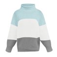 thumbnail image 3 of EGNMCR Chandails pour Femmes Hiver Femmes Tricot Couleur Assortie Col Rond Ample Décontracté Hauts de Chandail, 3 of 7