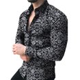 thumbnail image 1 of Innerwin Blouse Lapel Neck Mens Tops Work Long Sleeve Single Breasted Shirts Black L, 1 of 2