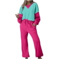 thumbnail image 1 of Posijego Survêtement pour Femmes 2 Pcs à Blocs de Couleur, Chandail à Col Rond, Chandails Molletonnés, Pantalons, Tenue de Détente, Ensemble de Sport, 1 of 7