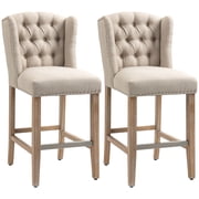 HOMCOM Bar Stools Set of 2, Upholstery Padded Chairs Wood Legs