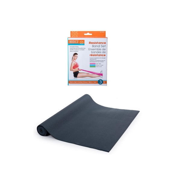 Bodico Non-Slip Yoga Mat and Exercise Resistance Bands Set for Fitness, Black