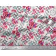 thumbnail image 3 of Soimoi White Modal Satin Fabric Check & Floral Print Fabric by the Yard 42 Inch Wide, 3 of 5