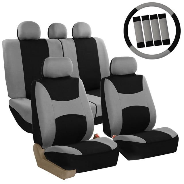 FH Group Car Seat Cover Full Set with Steering Wheel, Belt, and Head Rest Covers, 11 Colors