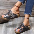 thumbnail image 2 of Chaussons pour Femmes Grande Taille Fleur Ajourée à Enfiler Bout Fermé Plateforme Compensée Style Ethnique Rétro Boho Vintage Imprimé Patchwork Tresses Imitation Sabots Chaussures Gris, 2 of 5