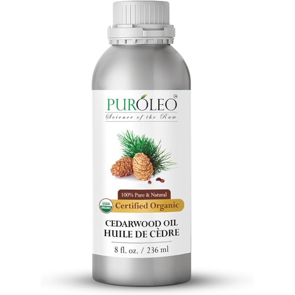 PUROLEO Organic Certified USDA Cedarwood Essential Oil 8 Fl Oz/236 ML (Packed in Canada) – 100% Pure Natural Undiluted Oil for Massage, Candle Making, DIY Projects, Home Fragrance | Non-GMO Verified