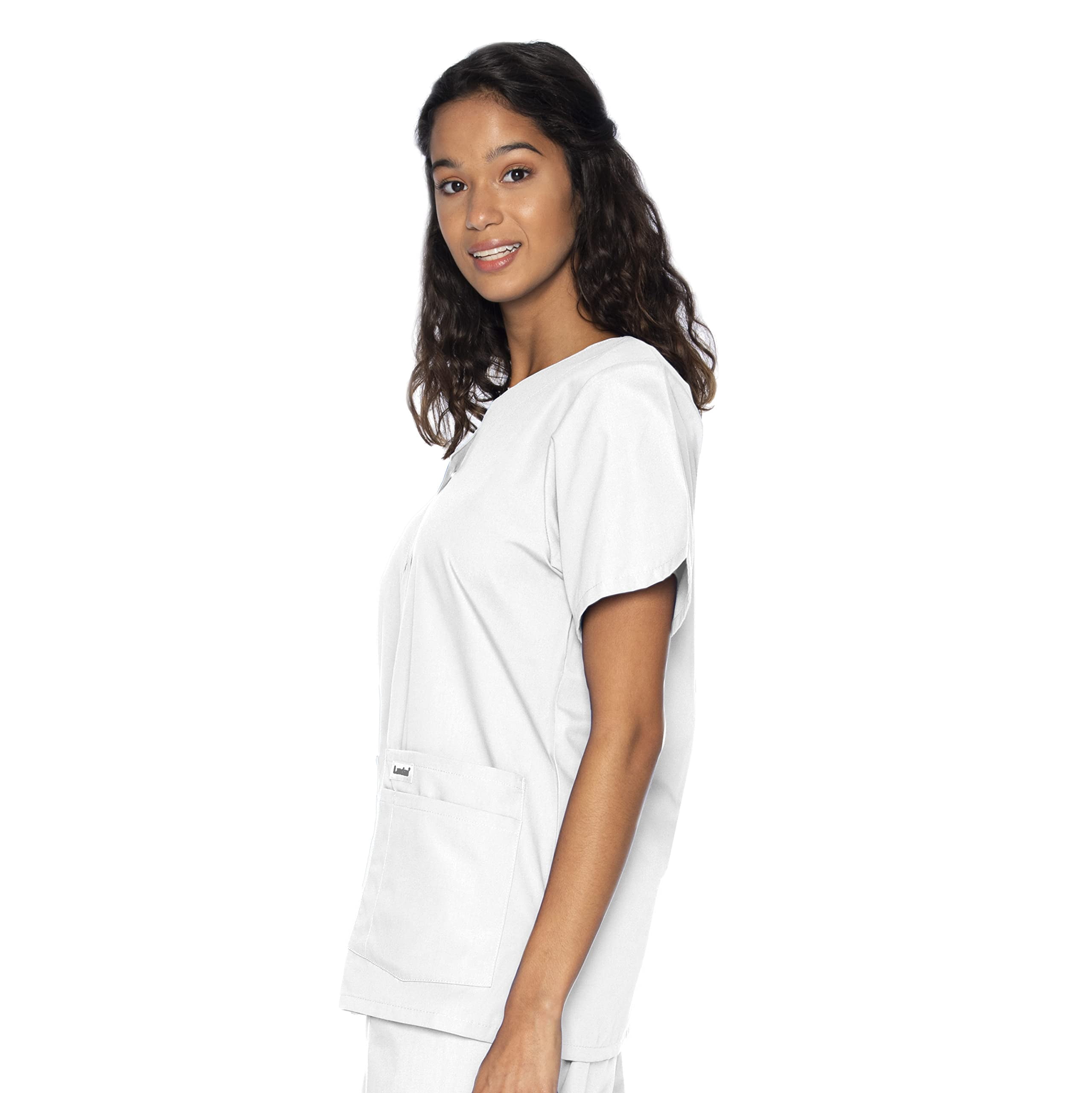 Landau Haut d'Uniforme à Boutons-Pression pour Femme, Coupe Classique Décontractée, Col en V, 4 Poches