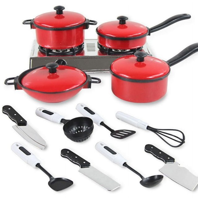 13PCS Set Kitchen Pretend Play Cooking Pots Pans Food Dishes Cookware Kid Child Play House Simulation Toys Boys Girls Gift