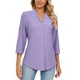 thumbnail image 3 of CEHVOM Women's V- Neck Solid Color Three Quarter Sleeve Lapel Tops, 3 of 8