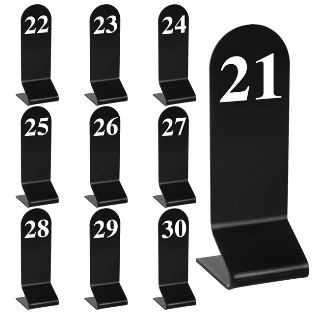 Aspire 10Pcs Acrylic Table Numbers, Tent Style Numbers Sign, Double Sided Table Number Card for Restaurant-Black-Number 21to30