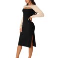 thumbnail image 4 of INSPIRE CHIC Robe Midi en Tricot pour Femme 2023 Automne Hiver à Manches Longues, Découpes, Col Rond, Blocs de Couleur, Ourlet Fendu, Bleu Foncé S, 4 of 5