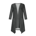 thumbnail image 4 of Mrat Sheer Cardigan for Womens 3/4 Sleeve Tops with Pocket Solid Irregular Flowy Jacket S-86 Dark Gray XXL, 4 of 5