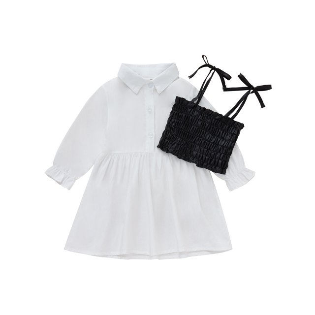 Xingqing Robe Chemise à Manches Longues pour Bébé Fille + Débardeur à Bretelles Spaghetti Tenues de Printemps Automne