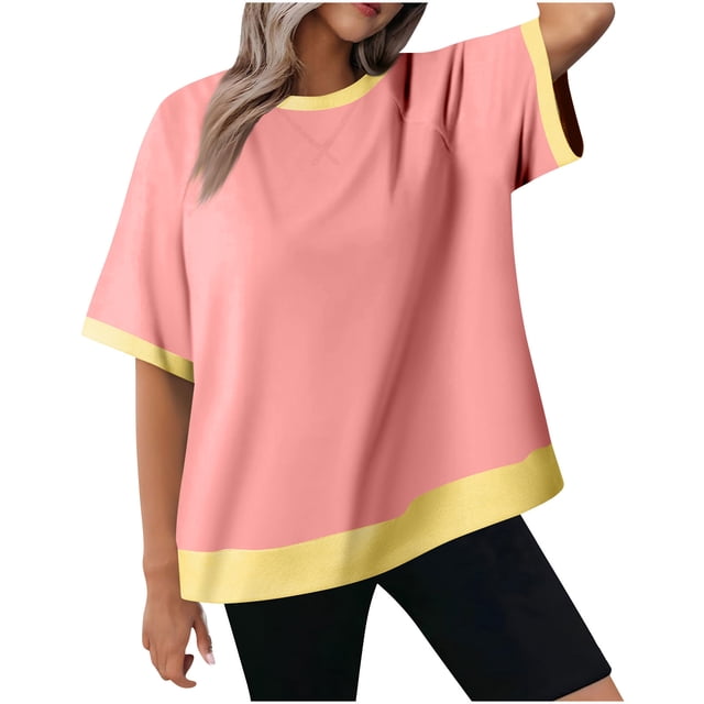 tarylea Hauts Surdimensionnés pour Femmes Chemises Décontractées à Manches Courtes Col Rond T-Shirts Amples