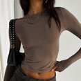 thumbnail image 3 of T-Shirts pour Femmes 2025, T-Shirts Femmes, T-Shirt à Col Rond pour Femmes Long Col Roulé Simulé pour Femmes Manches Longues Basique Ajusté Court T-Shirt de Compression Femme T-Shirts Tricotés Couche Côtelée Tee Hauts Tees, 3 of 7
