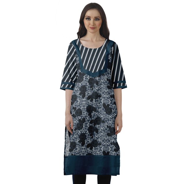 Moomaya Robes Indiennes pour Femmes Décontractées d'Été Imprimées Manches 3/4 Longue Kurta