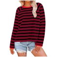 thumbnail image 1 of Hauts pour Femmes à Rayures Col Ras du Cou Manches Longues T-Shirts à Blocs de Couleur Automne Décontracté Ample Confortable Blouse, 1 of 5