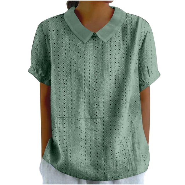 Timegard Hauts pour Femmes Col à Œillets Boutons au Dos Manches Courtes Blouse Confortable Décontractée Chic