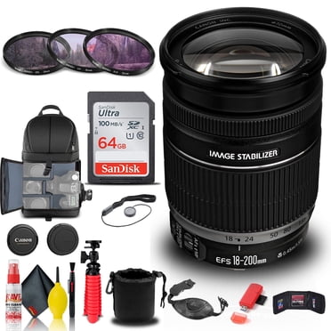 Canon EF-S 18-200mm F/3.5-5.6 IS Lens (2752B002) + Trousse de Filtres + Sac à Dos + Plus (Modèle International)