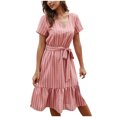 thumbnail image 1 of TJAZFJPA Robes de Vacances Femmes Femmes Robe à Rayures Imprimée Longueur Genou Robe Aguichant Robe à Manches Courtes Robe à Col en V Robe Noire à Paillettes Robe en Soie, 1 of 9
