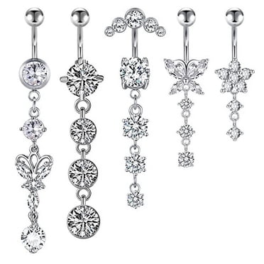 Briana Williams Bagues de Nombril Pendantes 14G Bagues de Nombril en Acier Chirurgical Bagues de Nombril Pendantes CZ pour Femmes Argent Or Rose Bijoux de Perçage de Nombril Argent
