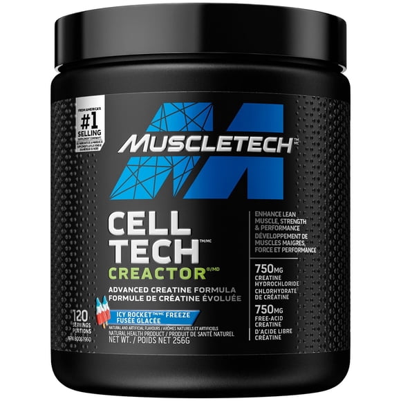 Muscletech Creatine Powder, Cell-Tech Creactor Creatine HCl, Post Workout Muscle Builder for Men and Women, Creatine HCl plus Free-Acid Creatine, Creatine Supplements, Icy Rocket Freeze (120 Servings)