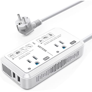 BESTEK Adaptateur de Voyage Europe, Convertisseur de Tension 2000W, Convertisseur d'Alimentation Abaissé 240V vers 120V avec Charge USB 2,4A à 2 Ports pour Séchoir à Cheveux/fer à Friser/téléphone