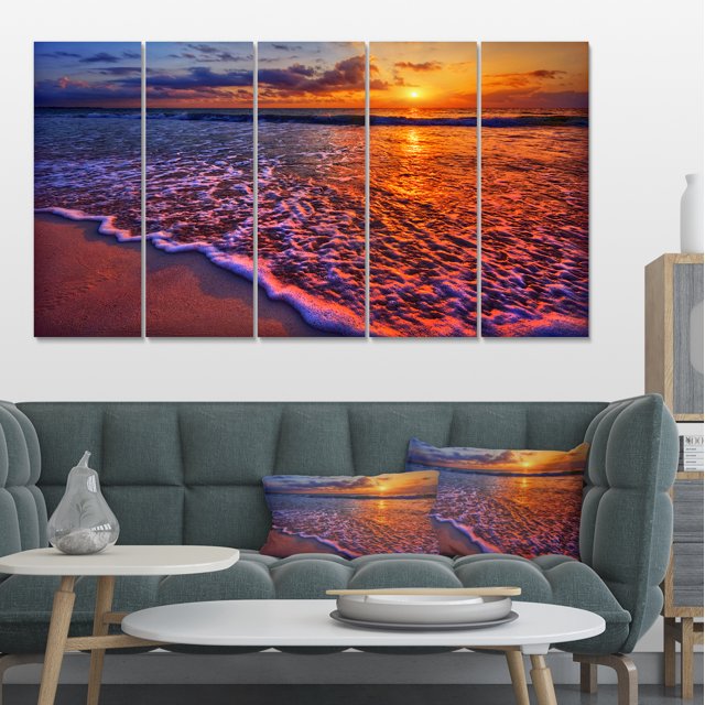 Coucher de Soleil Coloré et Eaux Ondulées - Impression sur Toile Bord de Mer