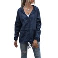 thumbnail image 1 of Women's Casual Hooded Jacket Lightweight Waterproof Rain Windbreaker Solid Color Zipper Drawstring Raincoat, 1 of 8