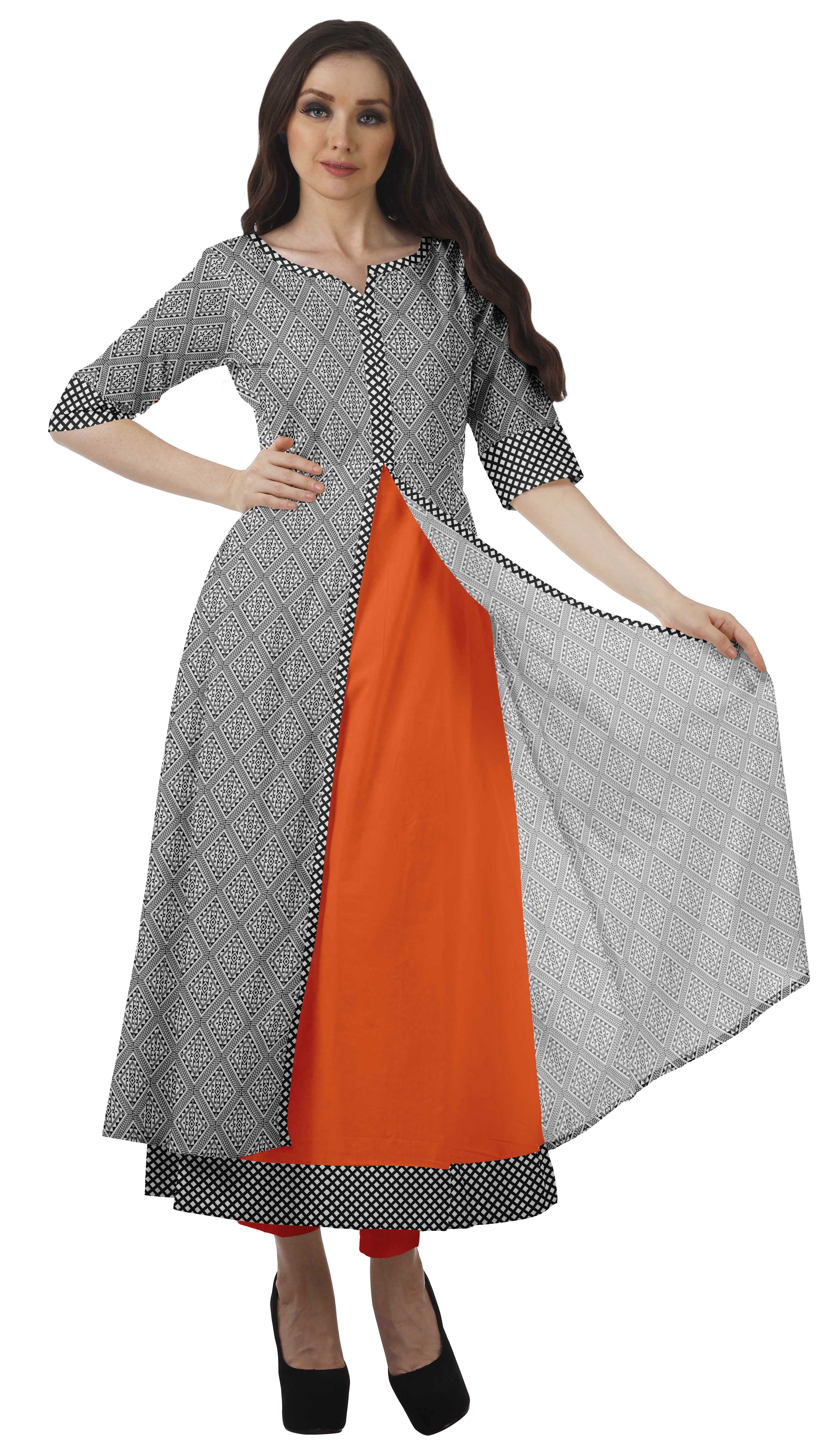 Moomaya Kurti Longue Indienne avec Pantalon Kurta Imprimé pour Femmes Robes de Fête Ethniques-m